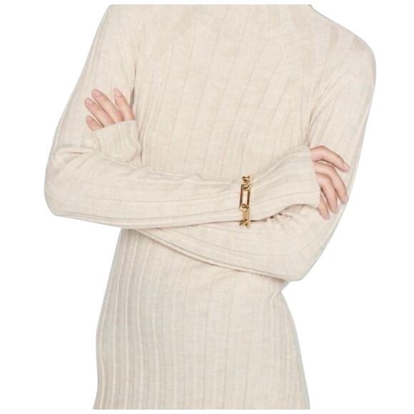 Anine Bing Shawn Ribbed Knit Midi Dress Sweater Wool Long Sleeve Oatmeal XS EUC - Picture 5 of 10